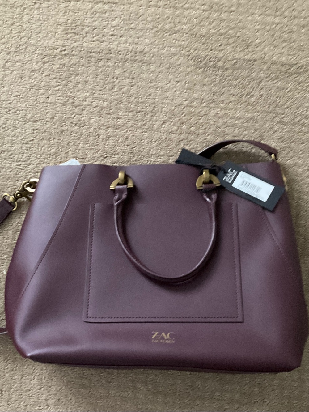 ZAC Zac Posen Plum Leather Satchel with Gold Hardware